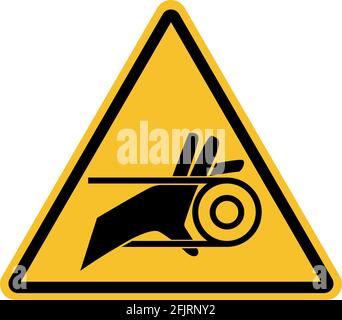 Hand Entanglement With Belt Drive sign. Black on yellow background. Safety signs & symbols. Stock Vector