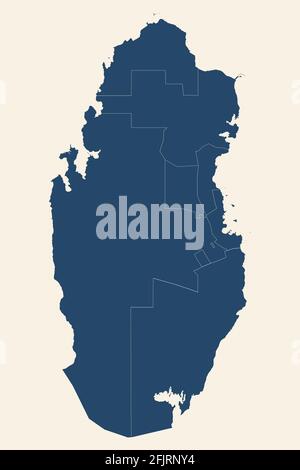 Qatar provinces map. Cyan blue, cream white background. Modern geographical chart backgrounds. Stock Vector