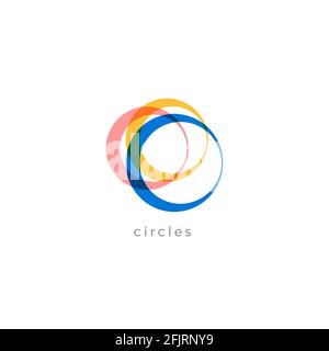 Multicolored rings vector logo concept. Auto wheels bicycle tires isolated icon on white background. Circles abstract logo template. Stock Vector