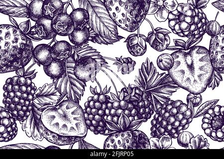 Artistic seamless pattern with strawberry, blueberry, red currant, raspberry, blackberry Stock Vector