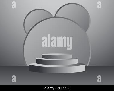 3d podium in a minimalistic style with geometric shapes. Gradient podium for product presentation, silver color. Advertising pedestal, layout. Vector Stock Vector