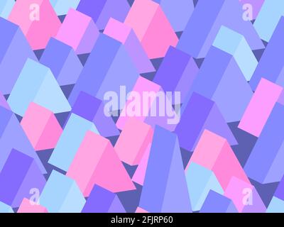 3D isometric triangles seamless pattern. The color is lilac, pink and blue. Geometric shapes for promotional products, banners and wrapping paper. Vec Stock Vector