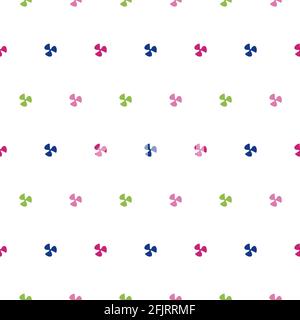 Geometric three petal colorful flower seamless pattern on white background. Stock Vector