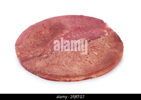 Studio shot of sliced ox tongue cut out against a white background - John Gollop Stock Photo