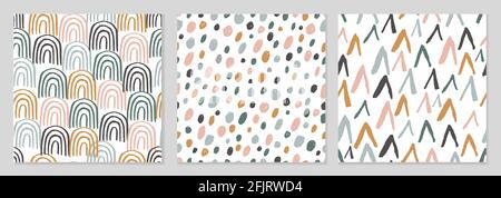 Set of seamless abstract patterns with hand drawn elements Stock Vector