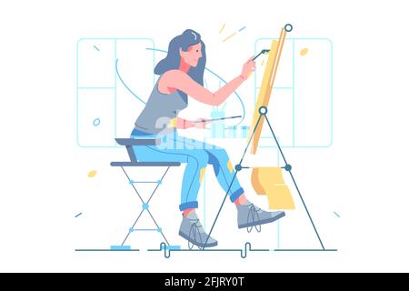Female artist painting on easel Stock Vector