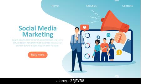 Digital social media marketing concept, landing page Stock Vector