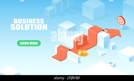 Vector of an arrow laid over barriers and leading to a target. Concept of business problem solving. Stock Vector