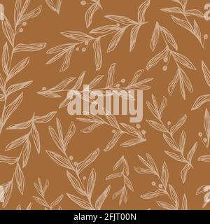 Abstract Botanical Seamless pattern with line art plant branches Stock Vector