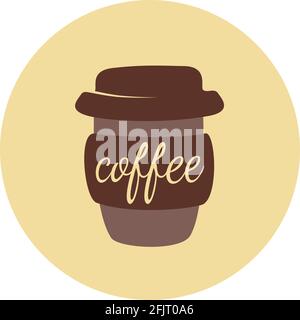 Coffee to go cup vector illustration. ake away cover in warm colors for social media. Stock Vector