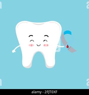 Cute tooth with diabetic awareness ribbon illustration. Stock Vector
