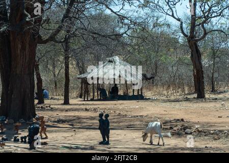 Traditional village in rural Zimbabwe near Lake Kariba, Zimbabwe Stock Photo