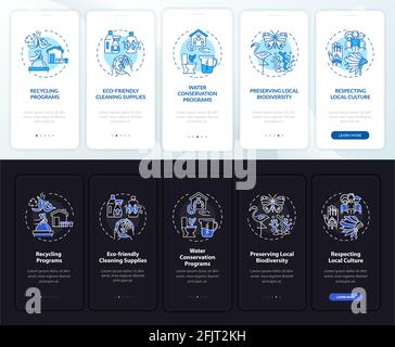 Green hotel features onboarding mobile app page screen with concepts Stock Vector