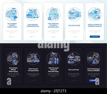 Sustainable tour tips onboarding mobile app page screen with concepts Stock Vector