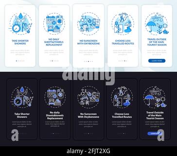 Sustainable tourism ideas onboarding mobile app page screen with concepts Stock Vector