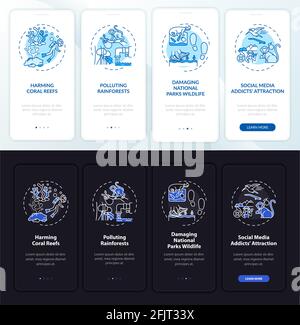 Green tourism challenges onboarding mobile app page screen with concepts Stock Vector
