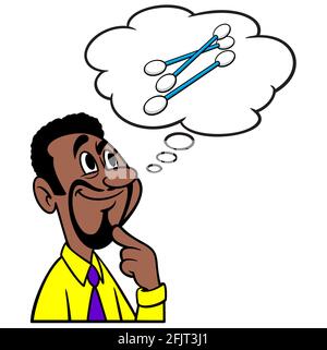 Man thinking about Cotton Swabs - A cartoon illustration of a man thinking about Cotton Swabs. Stock Vector