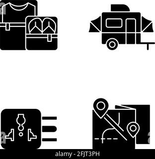 Traveler pack black glyph icons set on white space Stock Vector