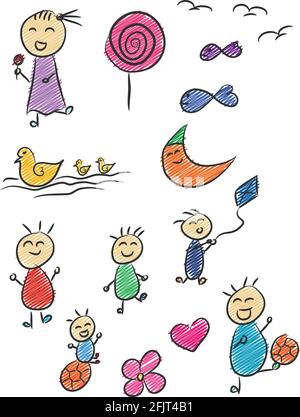 Kid Doodle Children Drawing Childhood Cartoon Vector Illustration Stock Vector