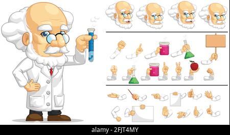 Mascot Scientist Professor Laboratory Researcher Cartoon Drawing Stock Vector