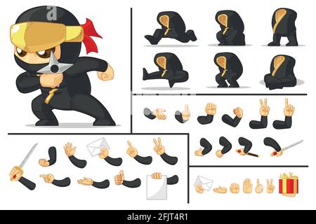 Game Asset Mascot Black Japanese Ninja Warrior Isolated Vector Drawing Stock Vector