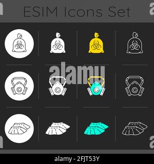 Protective medical equipment dark theme icons set Stock Vector