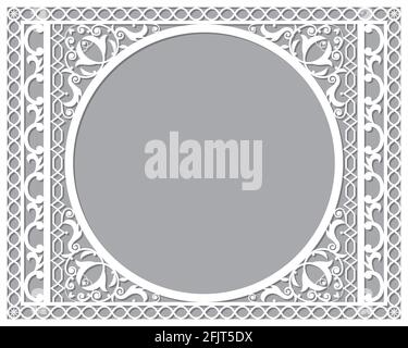 Moroccan vector openwork recatangle frame or border design in DL format, inspired by the old carved wood wall art patterns from Morocco Stock Vector