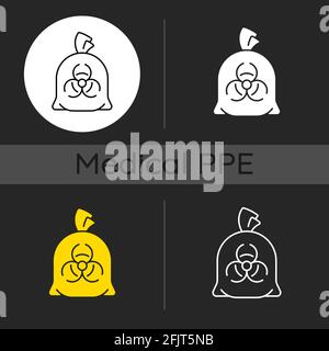 Infectious waste bag dark theme icons set Stock Vector