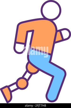 Amputee runner RGB color icon Stock Vector