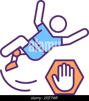 Improving coordination with prosthetic leg RGB color icon Stock Vector