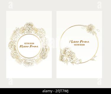 Frame Rose Golden Flower Floral Ornament Hand Drawn Vector Element Stock Vector