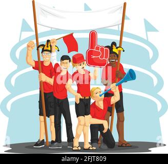 Sport Fans Cheering Club Cartoon Vector Illustration Drawing Stock Vector