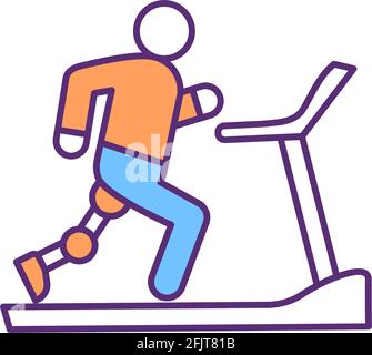 Treadmill training with prosthetic lower limb RGB color icon Stock Vector
