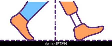 Walking stability with prosthesis RGB color icon Stock Vector