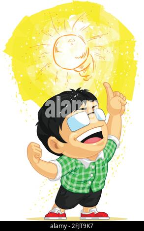 Eureka Aha Moment Light Bulb Innovation Idea Cartoon Illustration Stock Vector