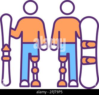 Snowboarding with prosthetic leg RGB color icon Stock Vector