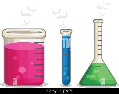 Chemistry Glass Flask Laboratory Experiment Beaker Cartoon Drawing Stock Vector