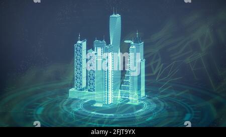 outlined urban buildings 3d renders, cg industrial 3d illustration ...