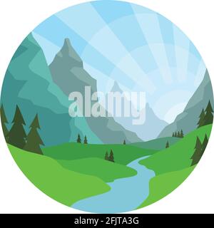 Background Mountain View Hiking Camping Cartoon Vector Drawing Stock Vector