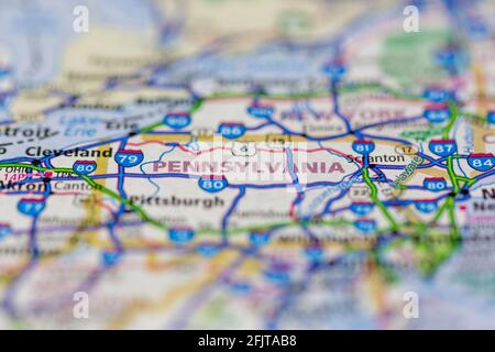 Pennsylvania USA and surrounding areas Shown on a road map or Geography map Stock Photo