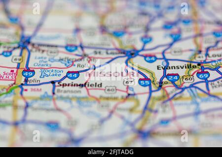 Missouri USA and surrounding areas Shown on a road map or Geography map Stock Photo