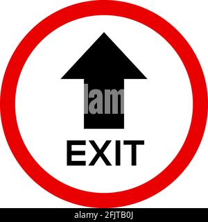 Exit Up Arrow sign. Red circle background. Safety signs and symbols. Stock Vector