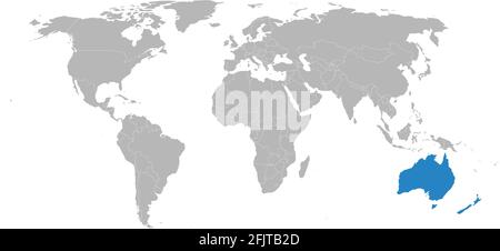 Australia, New zealand countries isolated on world map. Travel maps and Wallpapers. Stock Vector