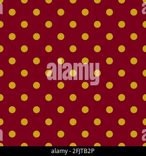 Yellow polka dot seamless pattern on dark red background. Fabric designs and wallpapers. Stock Vector