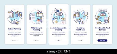 Wealth advisory services onboarding mobile app page screen with concepts Stock Vector