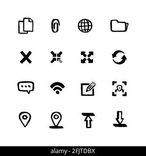 Naive style Web icon set. Web and mobile UI Doodle ink style Set of icons. Vector hand drawn naive style line icons Stock Vector
