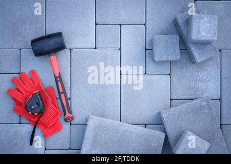 Paving stones paving background closeup Stock Photo