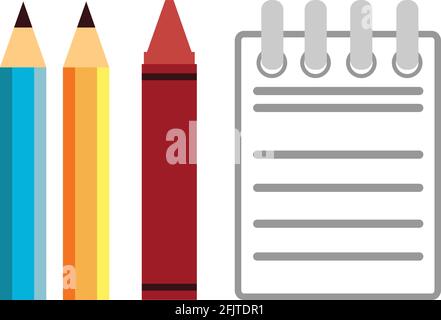 Stationery Pencil Crayon Notepad Cartoon Drawing Vector Illustration Stock Vector