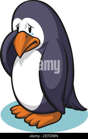 Sad Penguin Wiping Tears Crying Cartoon Illustration Vector Drawing Stock Vector