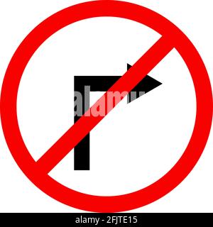 Right turn prohibited traffic sign. Vehicles not allowed to go right. Safety signs and symbols. Stock Vector